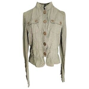 Taxi 100% Linen Military Utility Button Jacket Medium Safari Cargo Whimsigoth